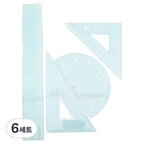 파스텔 자 + 삼각자 + 각도기 세트, 그린, 6세트