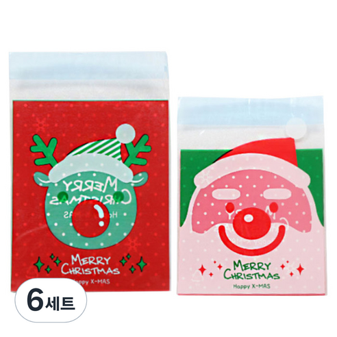 피크닉하우스 접착 포장봉투 산타 25p + 루돌프 25p, 혼합 색상, 6세트