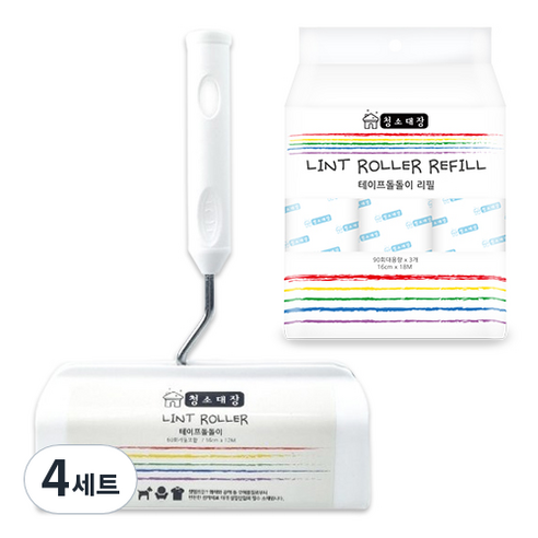 청소대장 테이프 클리너 본품 + 리필 3p 랜덤발송, 4세트