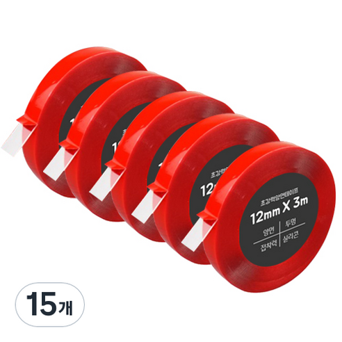 다다 초강력 양면테이프 12mm x 3m, 투명, 15개