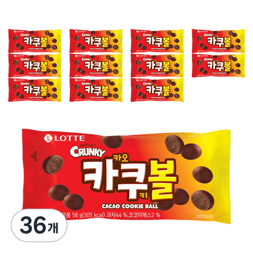 롯데제과 크런키 카카오쿠키볼, 58g, 36개
