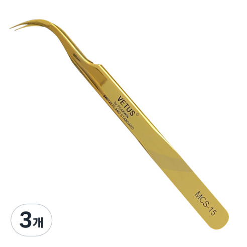 비투스 속눈썹 핀셋 MCS-15, 골드 × 3개, 3개, 골드