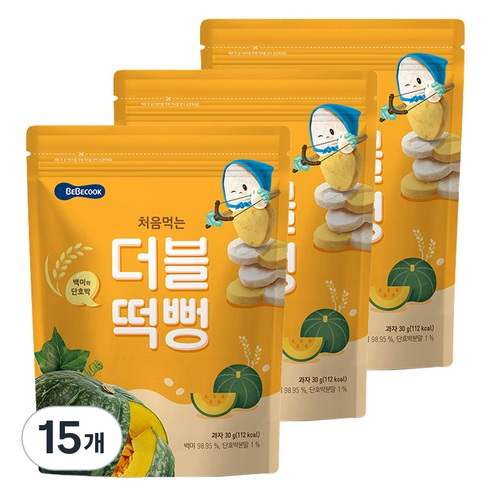 베베쿡 처음먹는 더블떡뻥 30g, 백미 + 단호박 혼합맛, 15개