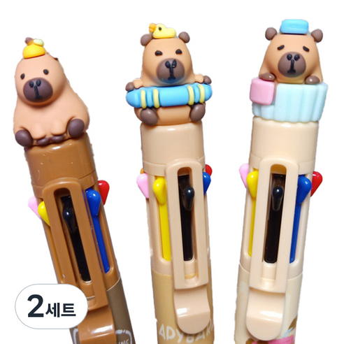 아트조이 카피바라 8색 멀티 볼펜 3종 세트, 혼합색상, 2세트