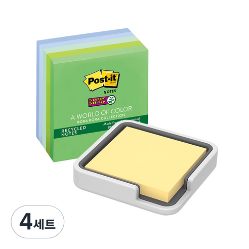 포스트잇 엣지 홀더 + 강한 점착용 도시 컬렉션 포스트잇 세트, 화이트(홀더), 보라보라 654-5SST(포스트잇), 4세트