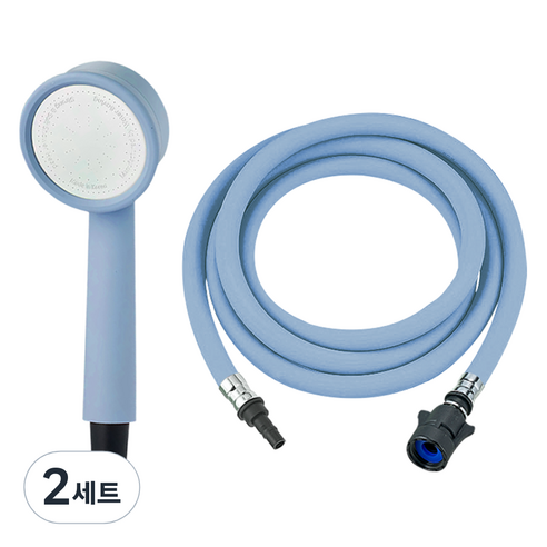 닥터워터 마카롱 원터치 샤워 헤드 + 호스 2m 세트, 2개, SKY BLUE