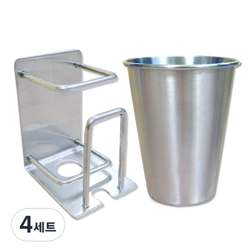 엠엔피라이프 스텐 칫솔 치약 걸이 + 양치컵 세트, 4세트