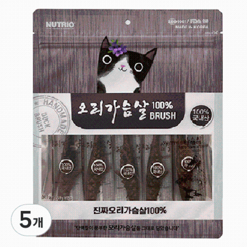 뉴트리오 고양이 순살 가슴살 브러쉬 5p, 오리고기맛, 35g, 5개
