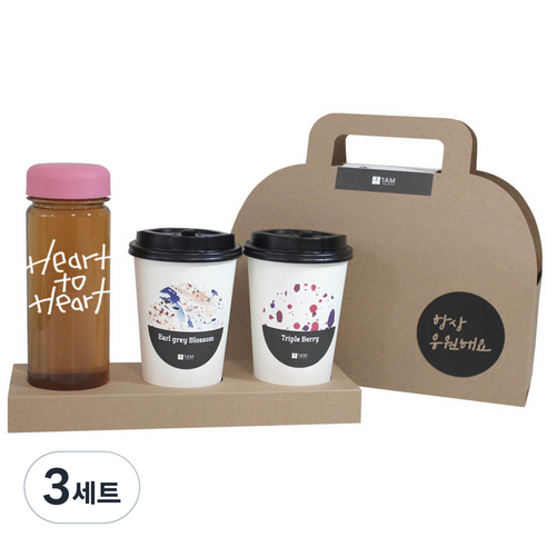 1AM 쥬뗌므 프리미엄 크라프트 Heart to H 보틀 블랜딩차세트 분홍뚜껑, 패키지 + 티백세트(테이크아웃잔 2p + 얼그레이 블라썸 3p + 트리플 베리 3p) + Heart to H 보틀 스티커 + 트라이탄 보틀 + 항상응원 패키지 스티커, 3세트
