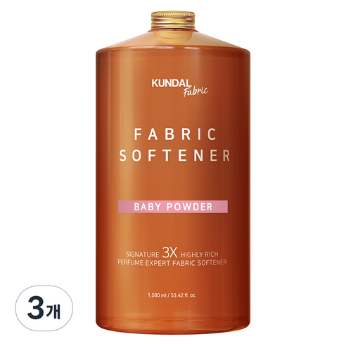 쿤달 시그니처 3X 초고농축 리치 퍼퓸 엑스퍼트 섬유유연제 베이비파우더향 본품, 1.58L, 3개