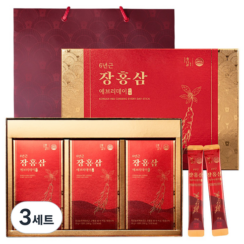 6년근 장홍삼 에브리데이 스틱 30포 선물세트+쇼핑백, 300g, 3세트