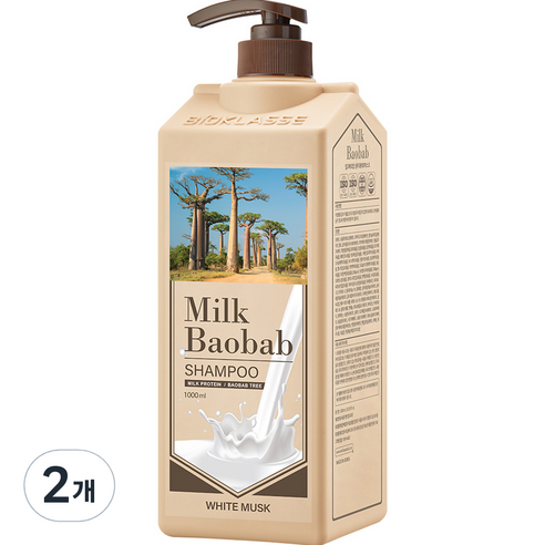 밀크바오밥 대용량 우유단백질 손상모 샴푸 화이트머스크향, 1000ml, 2개