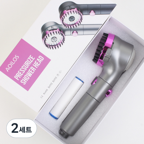 AOILES 7가지 기능 샤워기 + 추가 필터 세트, 그레이(샤워기), 2세트