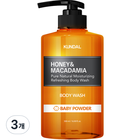 쿤달 퓨어 바디워시 베이비파우더향, 500ml, 3개