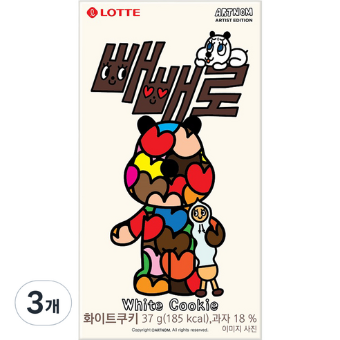 빼빼로 화이트쿠키 일러스트, 37g, 3개