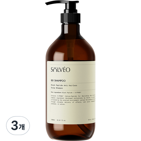 솔브이오 블랙 펩타이드 탈모 두피 샴푸, 3개, 1000ml