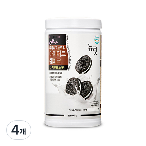 뉴핏 투에니포 뉴트리 다이어트 쉐이크 쿠키앤크림맛, 750g, 4개