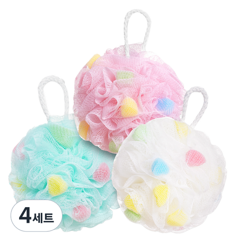 리브모어 버블 스펀지 거품 샤워볼 3종 세트, 화이트 + 핑크 + 블루, 4세트