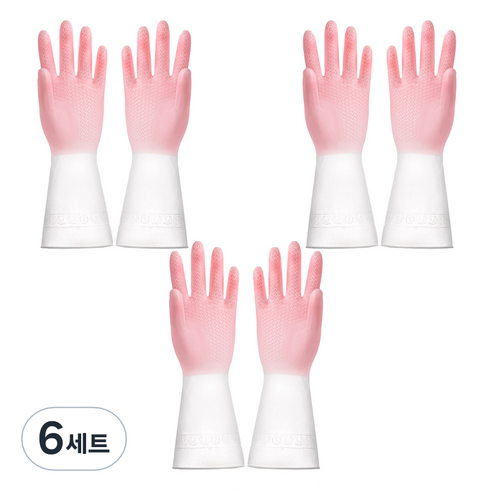 리즈제이니 라텍스 고무장갑 S, 15 모란디 투컬러 핑크, 소(S), 6세트