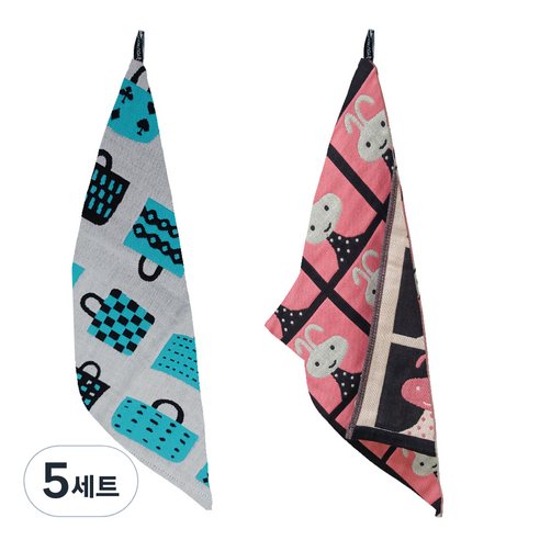 북유럽풍 순면 일러스트 면행주 2종 세트, 5세트, 029 쇼핑백블루, 랜덤발송