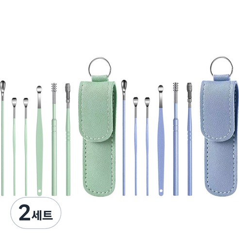 모나코올리브 손맛중독 귀이개 6종 파우치 세트 민트 + 블루, 2세트