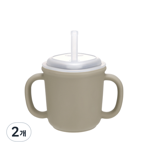 에디슨 스스로 실리콘 양손 빨대컵 200ml, 2개, 베이지