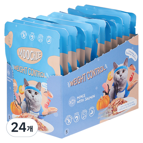 MOOCHIE 고양이 체중건강 습식사료, 연어, 70g, 24개