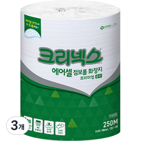 크리넥스 1겹 에어셀 점보롤 프리미엄 순수 화장지 250m, 3개입, 3개