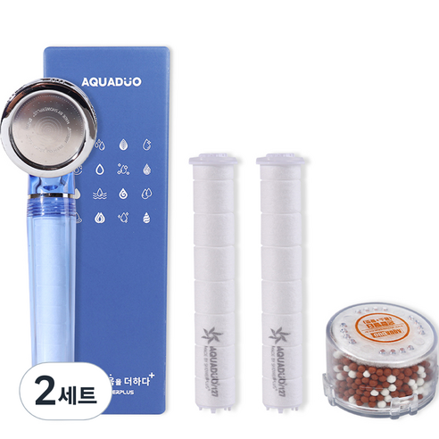 아쿠아듀오 수압상승 샤워 본품 헤드 + 바디필터 2p + 혼합 헤드필터 세트 SF-300A, 2개, 블루
