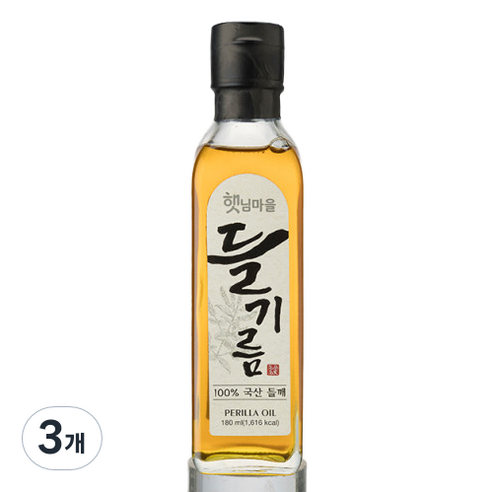 햇님마을 국산 들기름, 3개, 180ml