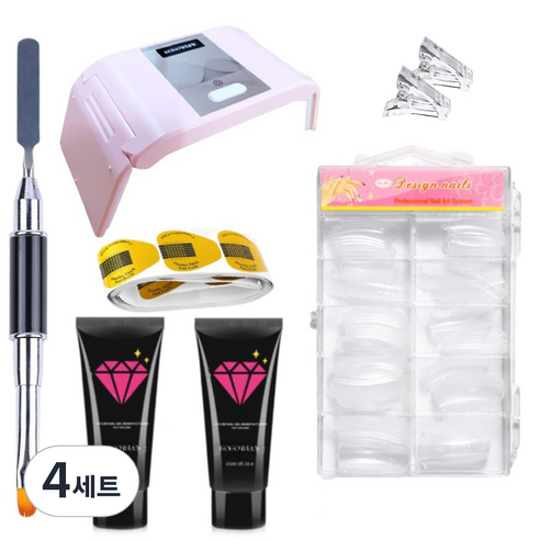 고고블랑 네일연장 폴리젤 클리어핑크 + 화이트 + 일반형 연장팁 100 + 듀얼브러쉬 + 팁 고정클립 2p + 연장용 폼지 20p + 램프 랜덤발송 세트, 램프 + 폴리젤 2p + 듀얼브러쉬 + 연장팁 100p + 팁고정클립 2p + 연장용폼지 20p, 4세트