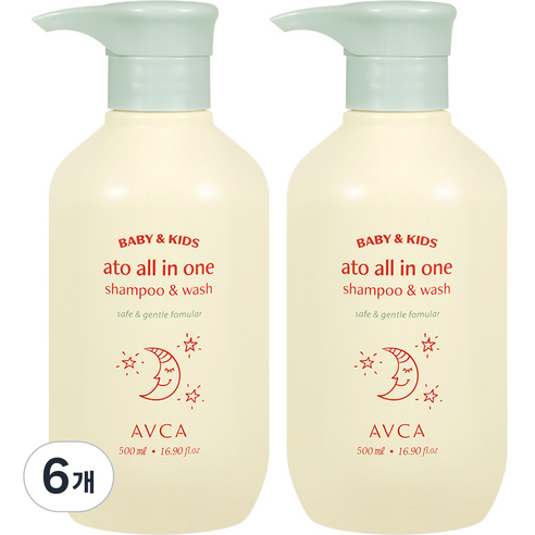 아브카 베이비 앤 키즈 아토 올인원 샴푸 앤 워시 무향, 6개, 500ml