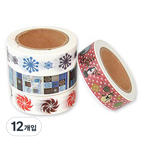 블루마토 종이테이프 크리스마스B 15mm x 10m, 랜덤 발송, 12개입