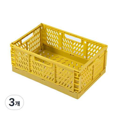 다용도 수납 정리함 폴딩 박스 M, 겨자, 3개
