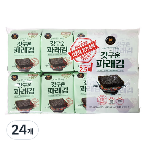 만전김 갓구운 파래김 대용량 온가족팩, 12.5g, 24개