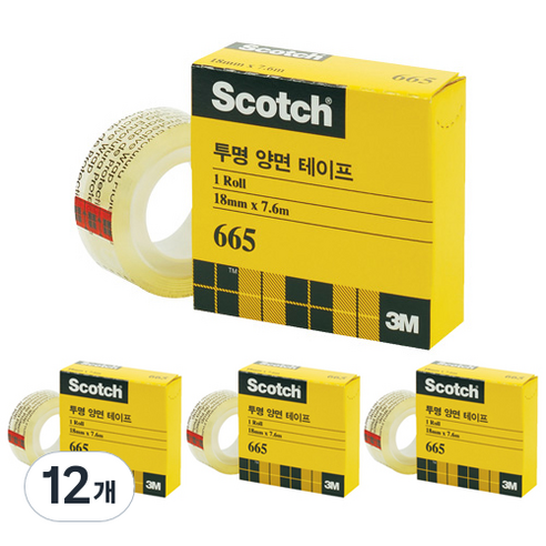 스카치 투명 양면 테이프 665 리필 18mm x 7.6m, 12개