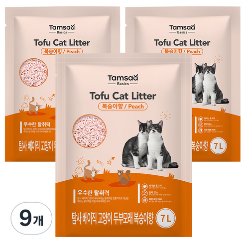 탐사 베이직 프리미엄 고양이 두부모래 7L, 복숭아향, 9개