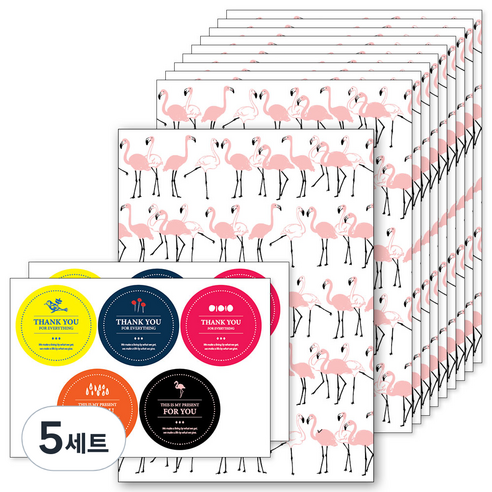 앤캐비넷 선물봉투 10p + 스티커 2p 세트, 플라밍고, 5세트