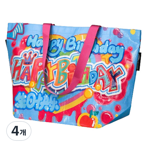 마켓감성 컬러 다회용 타포린백, 블루 생축, 4개