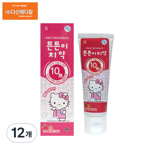 아텍스 헬로키티 키즈치약 딸기향, 80g, 12개