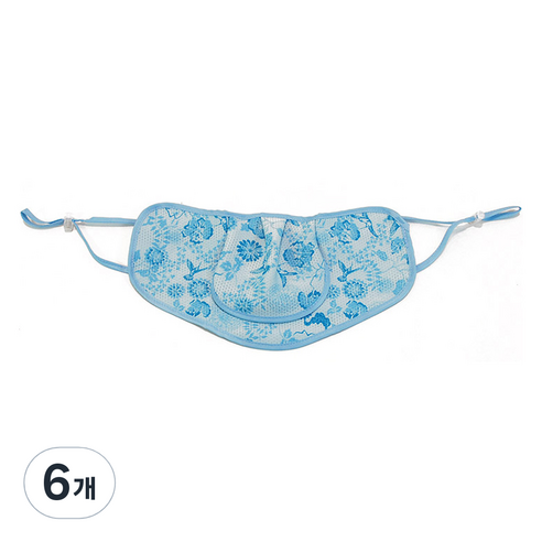 구리원사 2단 T3 꽃무늬 햇빛차단 마스크 24 x 12.5 cm, 1개입, 6개, 블루