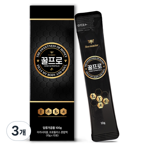 비마스터 꿀프로 프로폴리스 혼합 꿀스틱 10p, 100g, 3개