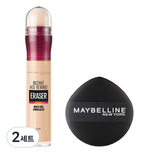 메이블린 뉴욕 에이지 리와인드 쿠션봉 컨실러 6ml + 쿠션 팡팡 퍼프 세트, 미디엄, 2세트