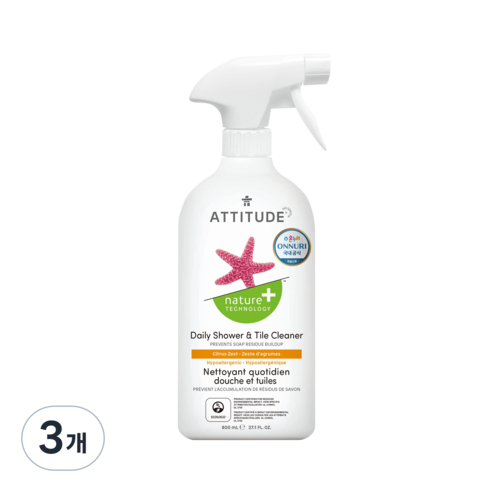 에티튜드 데일리 욕조 클리너 시트러스제스트 향, 800ml, 3개