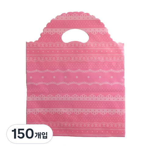 팩스타 손잡이 비닐 포장봉투 가로 25cm x 세로 35cm PE25, 핑크 레이스, 150개입