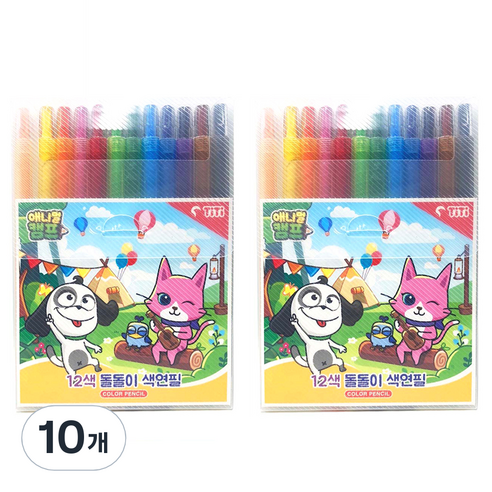 티티 애니멀캠프 돌돌이 색연필, 12색, 10개