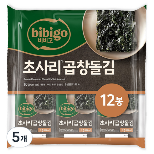 비비고 초사리 곱창돌김 12p, 5개, 60g