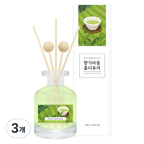 향기마을 실내용 홈 디퓨저 150ml, 제주녹차, 3개