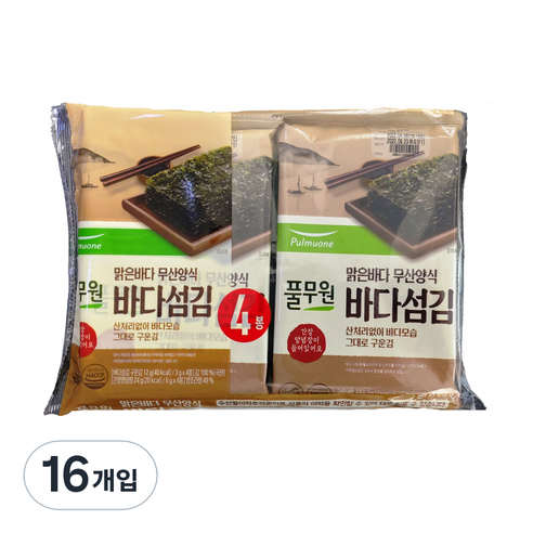 풀무원 바다섬김 구운 김, 12g, 16개입