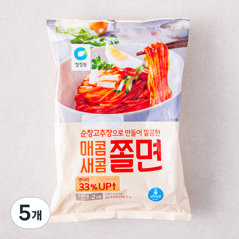 청정원 매콤새콤 쫄면, 530g, 5개